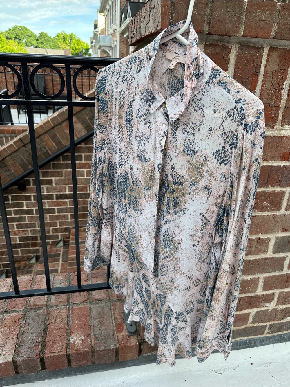Como Vintage Women's Snake Print Button-Down Shirt - Blush, Gray, Blue